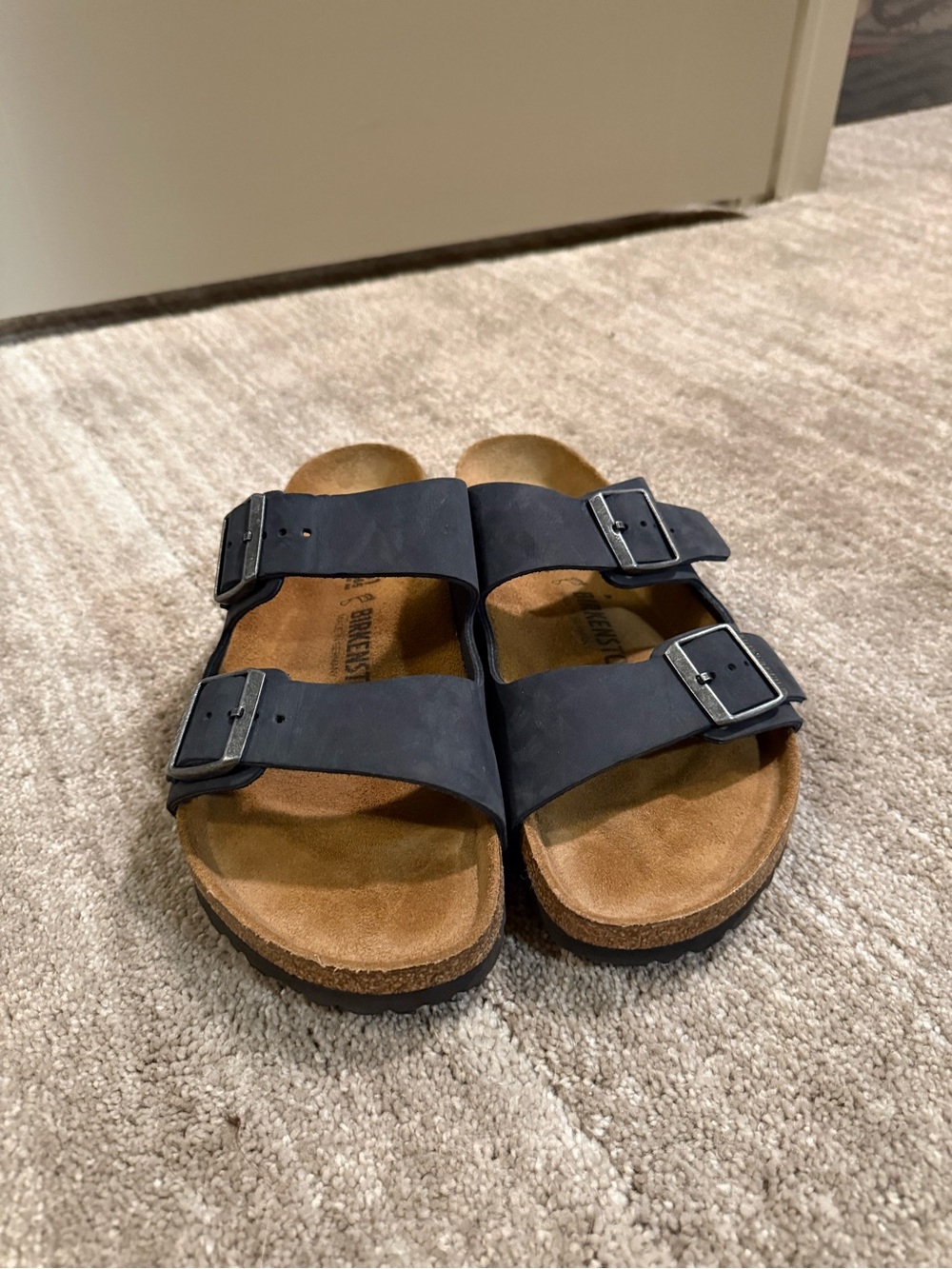 Classic Double-Strap Suede Footbed Sandals - Navy